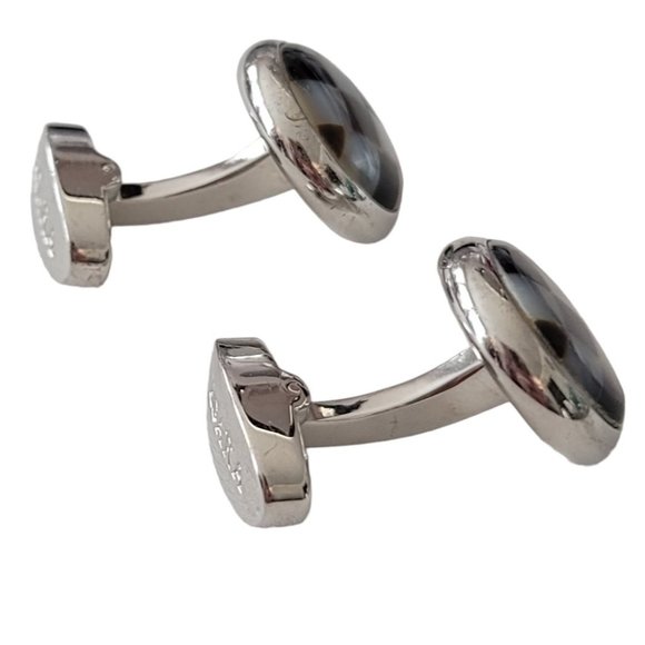 Egara Checker Shell Inlay Silver Tone Cufflinks, Signed E226 - Picture 4 of 9
